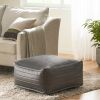 Baddow Contemporary Faux Leather Channel Stitch Rectangular Pouf, Gray