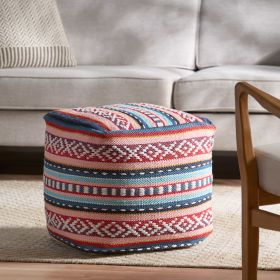 Hamler Boho Handcrafted Peruvian Print Cube Pouf, Pink, Blue, and Multi-White