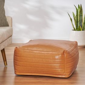 Baddow Contemporary Faux Leather Channel Stitch Rectangular Pouf, Caramel