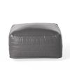 Baddow Contemporary Faux Leather Channel Stitch Rectangular Pouf, Gray